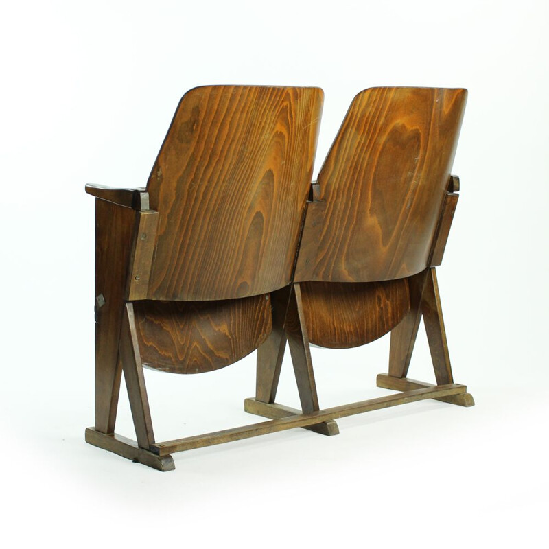 Vintage wooden cinema armchair by TON