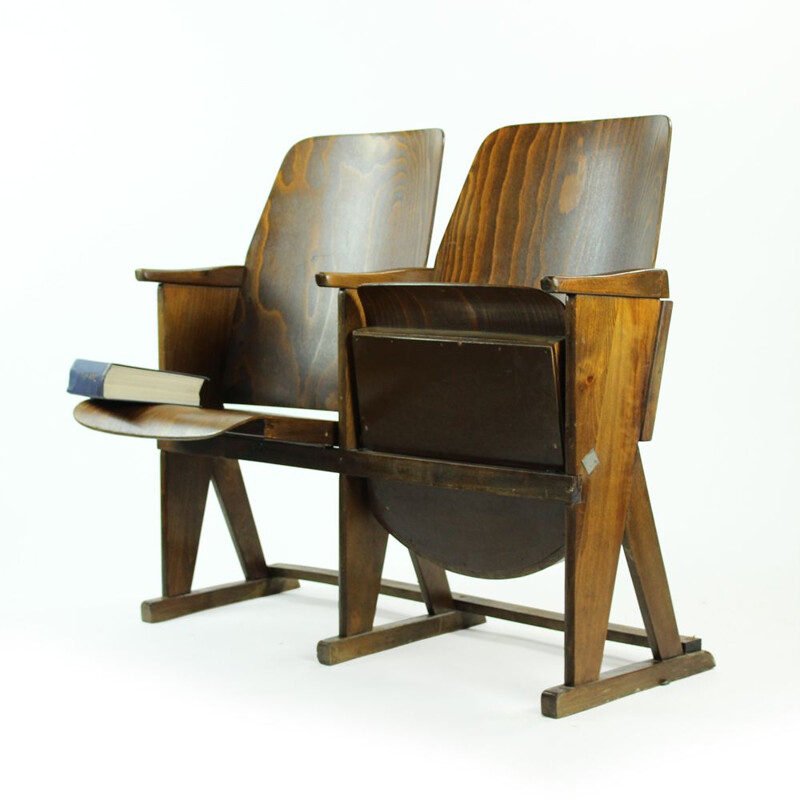 Vintage wooden cinema armchair by TON