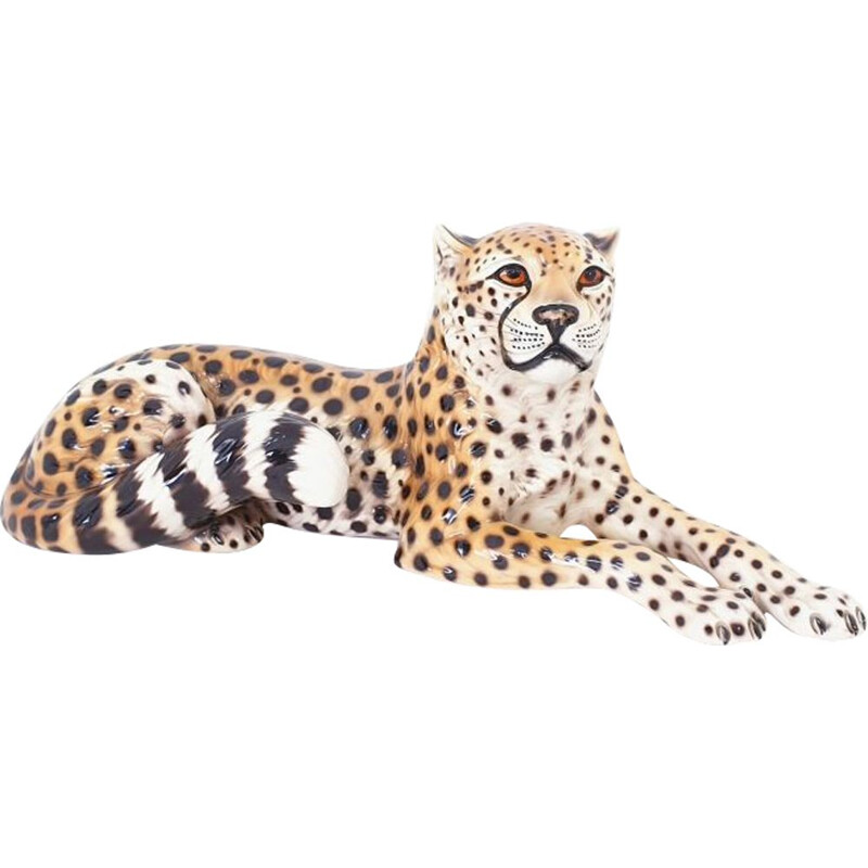 Vintage ceramic leopard by Ronzan, Italy 1970