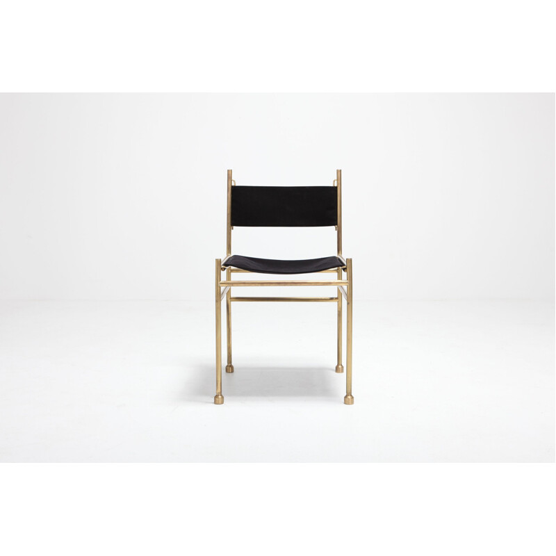 Set of 6 brass and black velvet chairs by Luciano Frigerio