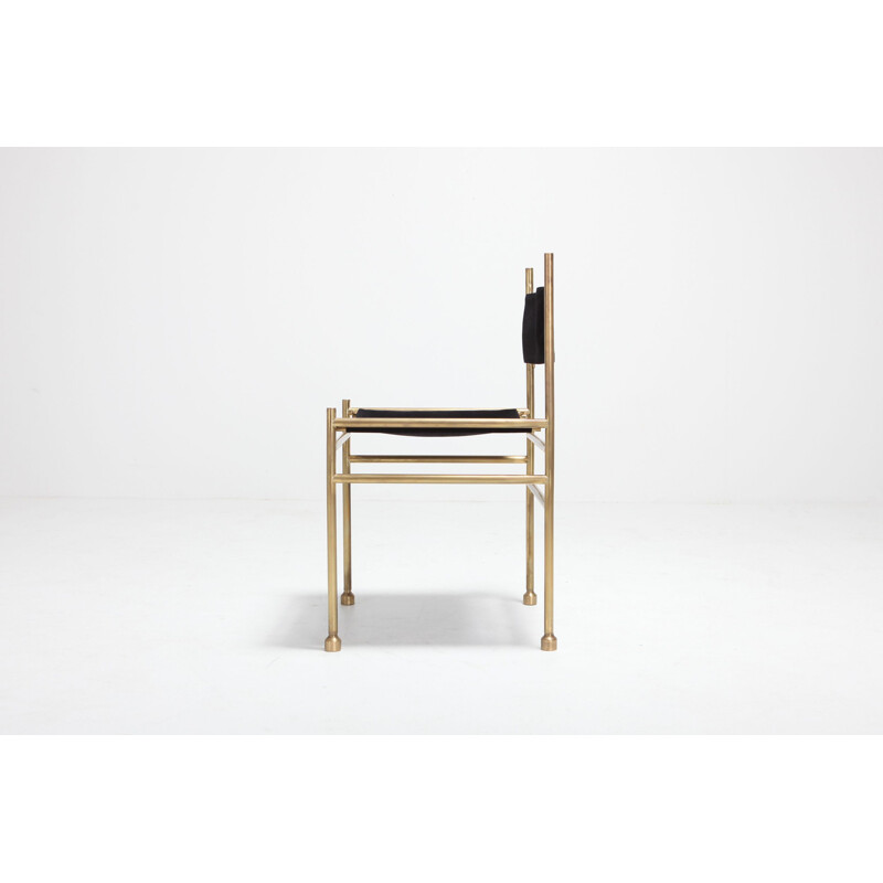 Set of 6 brass and black velvet chairs by Luciano Frigerio