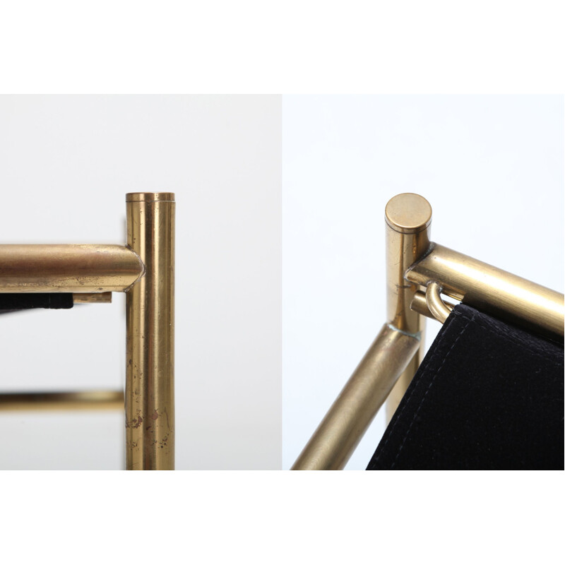 Set of 6 brass and black velvet chairs by Luciano Frigerio