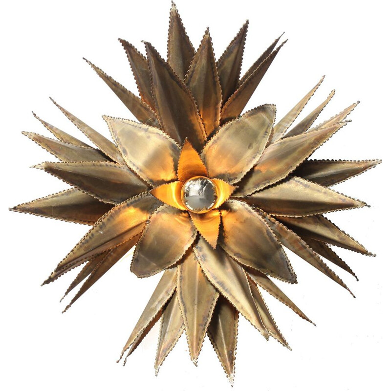 Vintage wall lamp Maison Jansen Star Shaped Palm Tree in Brass 1970s