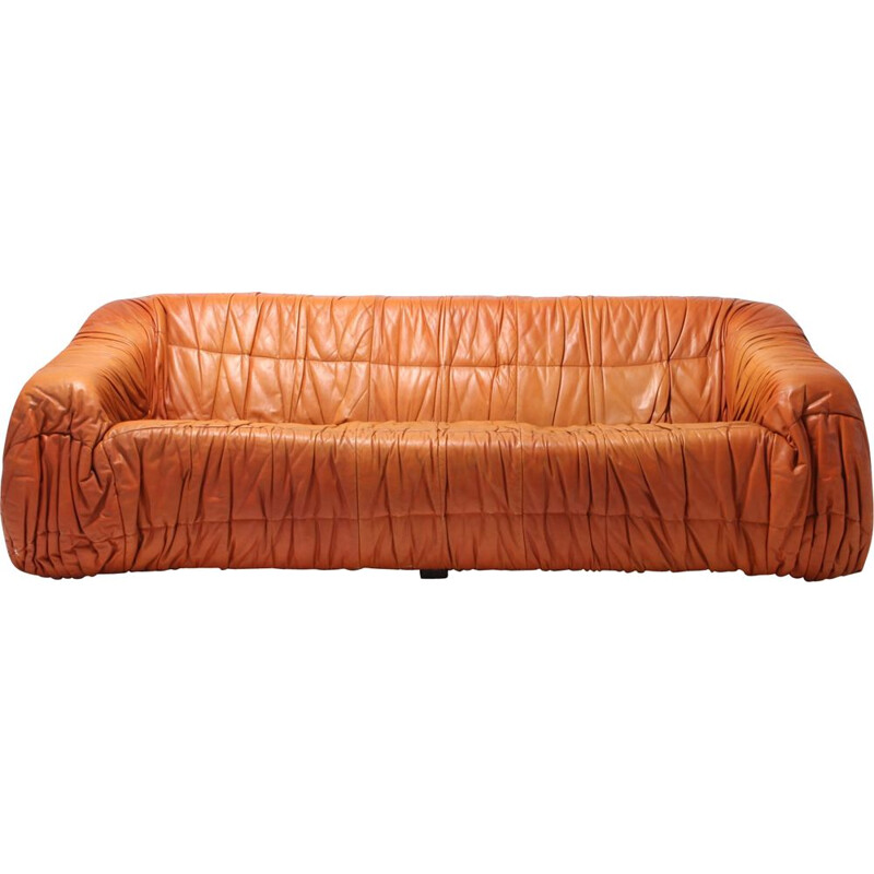 Vintage Sofa Cognac Leather Piumino by De Pas, D'Urbino & Lomazzi for Dell'Oca 1970s