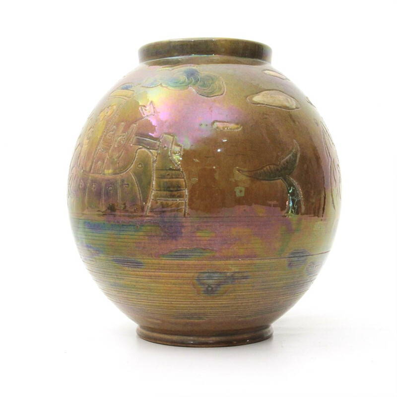 Vintage Iridescent enameled ceramic vase by Pozzo Garitta of Albisola