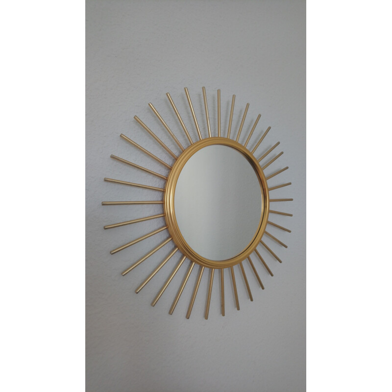 Miroir vintage soleil en métal doré