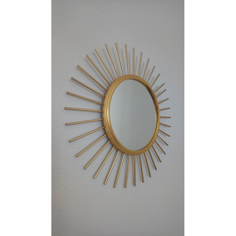 Miroir vintage soleil en métal doré