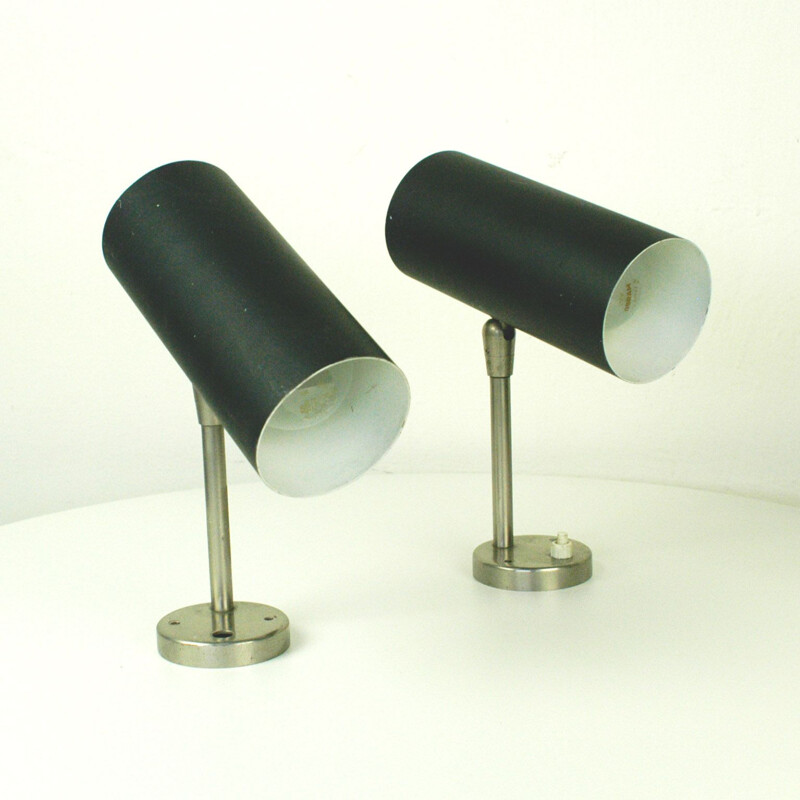 Pair of black vintage lacquered wall lamp by J. T. Kalmar