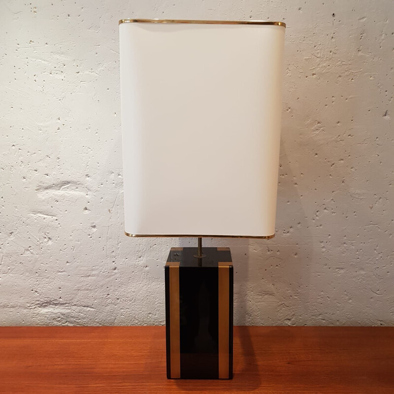 Vintage table lamp black and golden lacquered 1970s