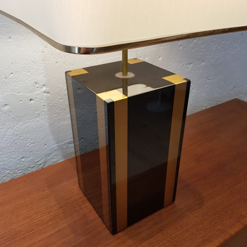 Vintage table lamp black and golden lacquered 1970s