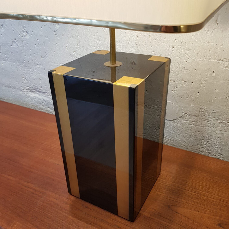 Vintage table lamp black and golden lacquered 1970s