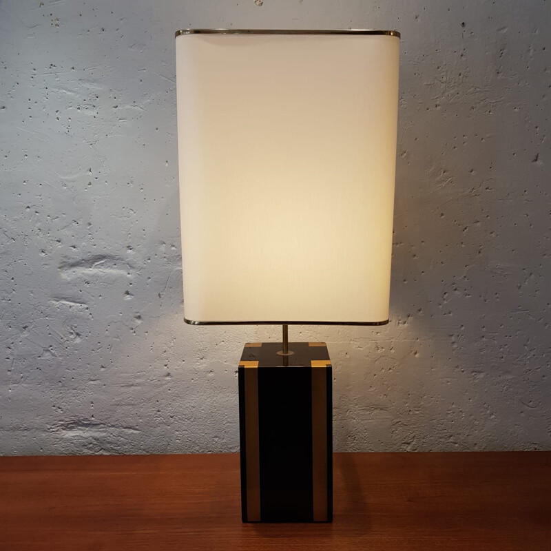 Vintage table lamp black and golden lacquered 1970s