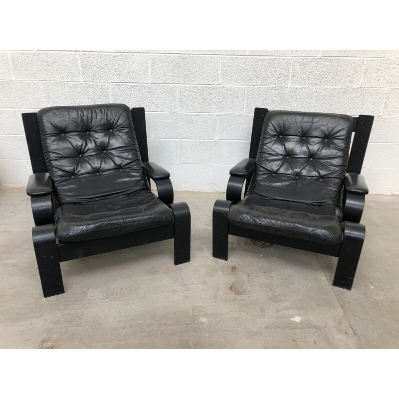 Pair of vintage armchairs in leather 1980s