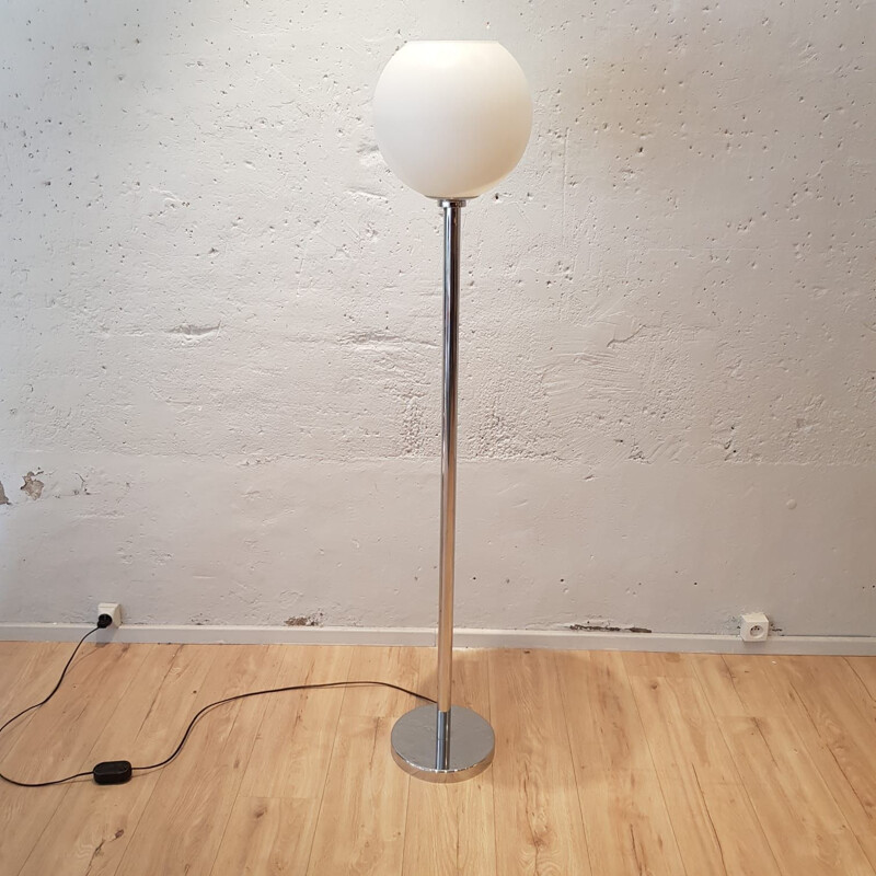 Vintage floor lamp Space Age chrome and opaline, Italy 1970