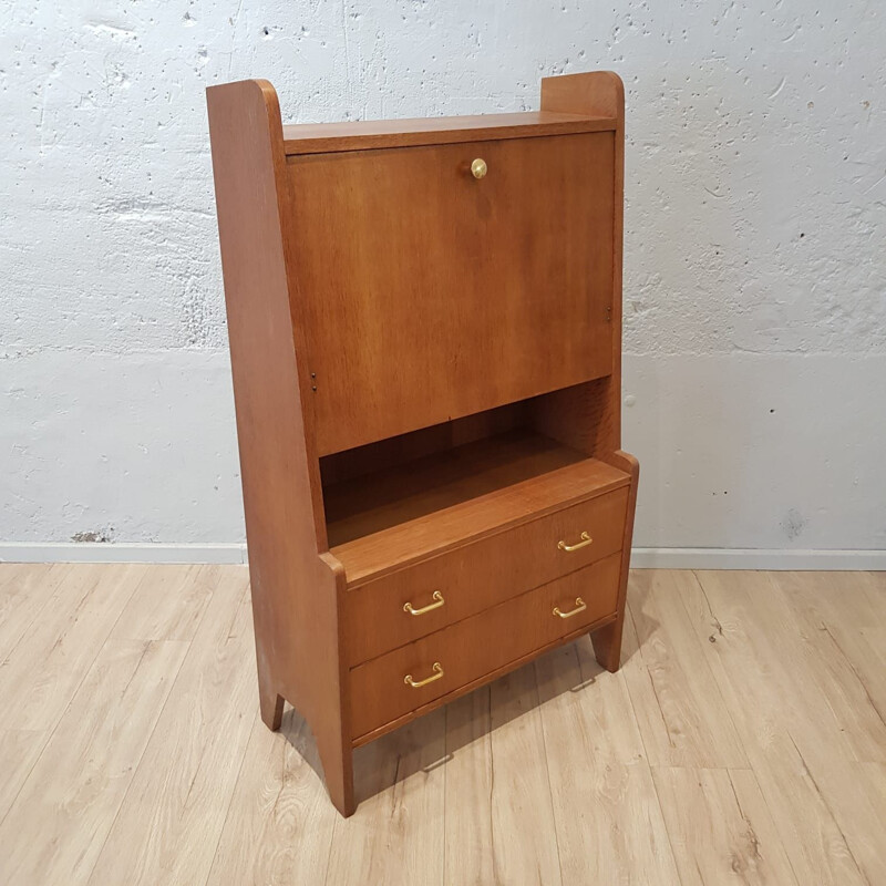 Vintage writing desk in light oak, France 1950s