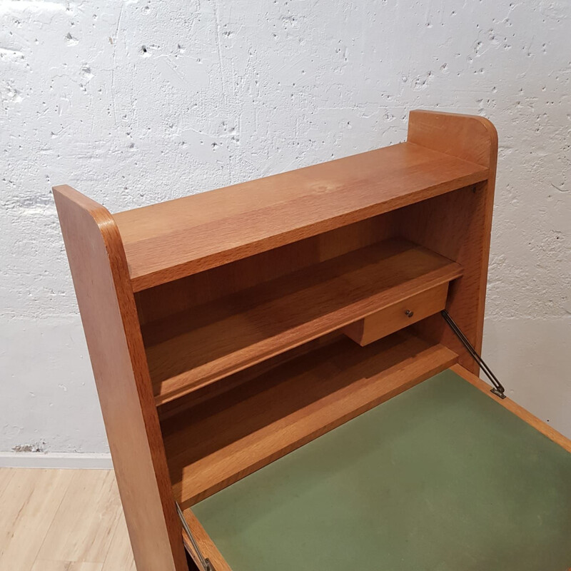 Vintage writing desk in light oak, France 1950s