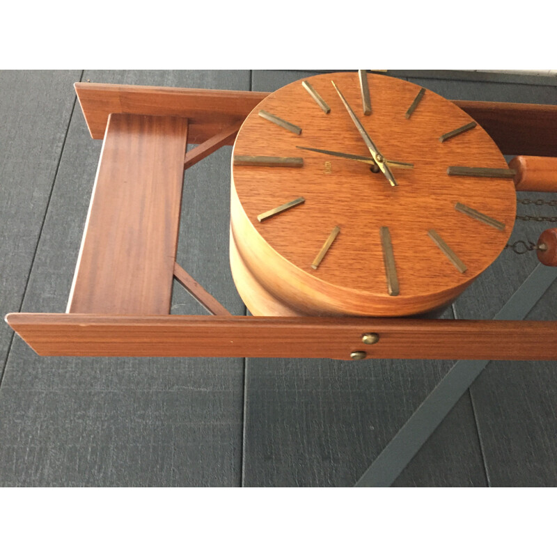 Vintage clock in teak pendulum and balance weight Scandinavian