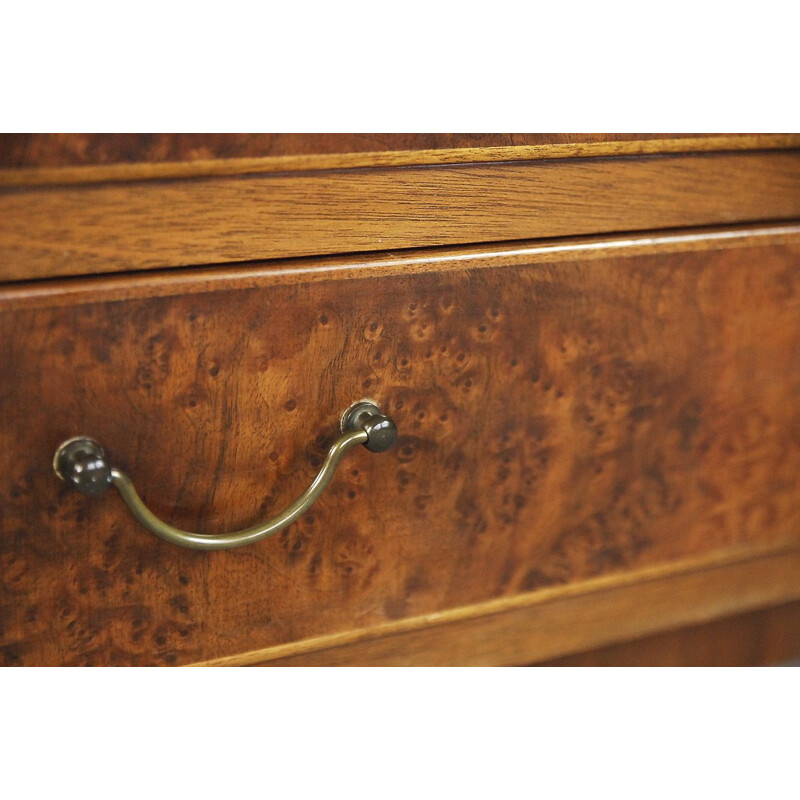 Vintage burr walnut sideboard with glass cabinet, Sweden 1940