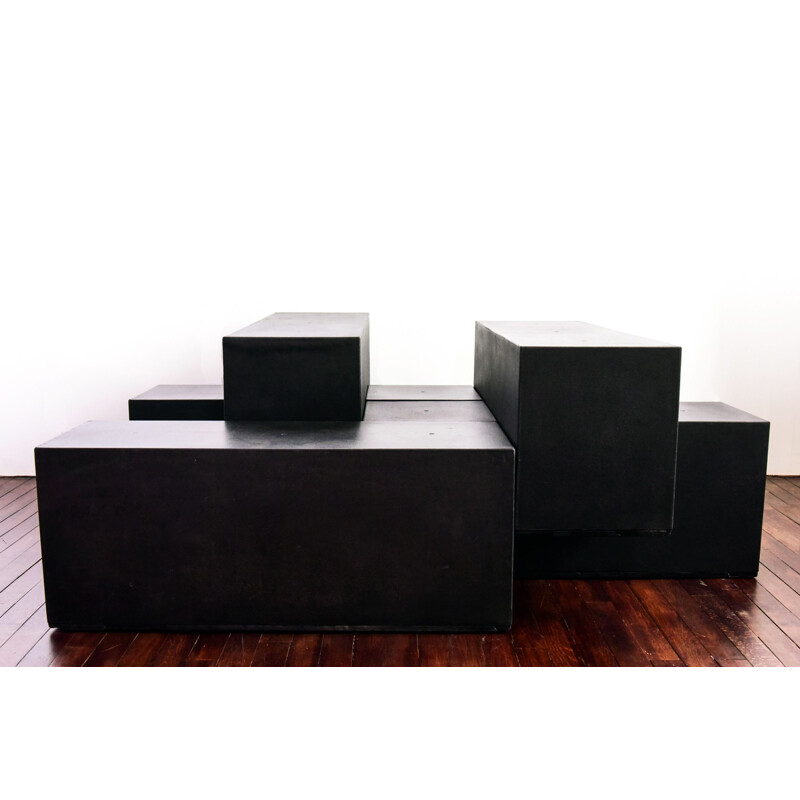 Set of 5 vintage modular tables for B&B Italia in black plastic 1960