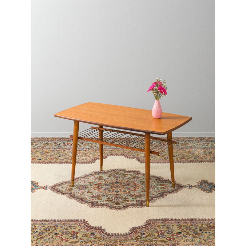 Vintage german coffee table in teak and brass 1950