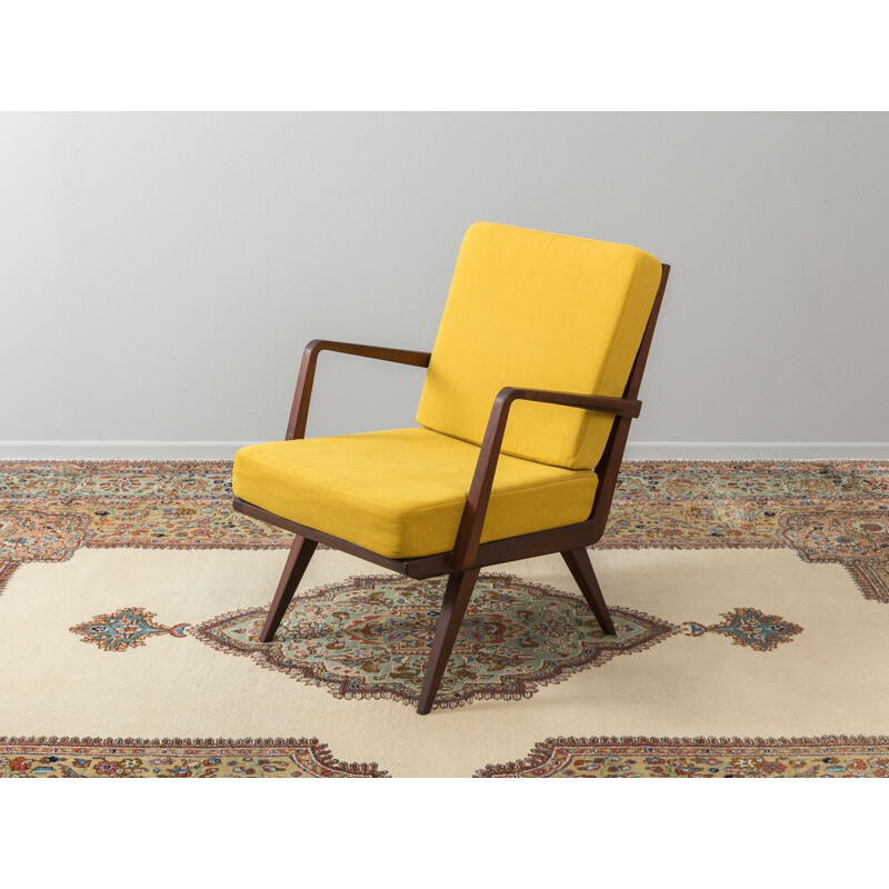 Vintage armchair for Knoll Antimott in yellow polyester and beechwood 1950