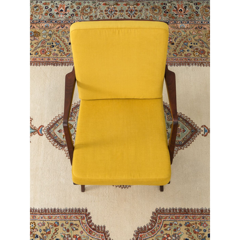 Vintage armchair for Knoll Antimott in yellow polyester and beechwood 1950