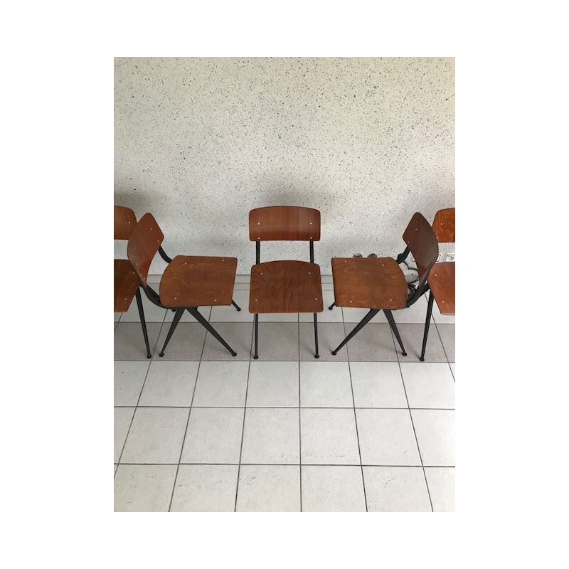 Set of 8 vintage chairs by Kramer in wood and iron 1960