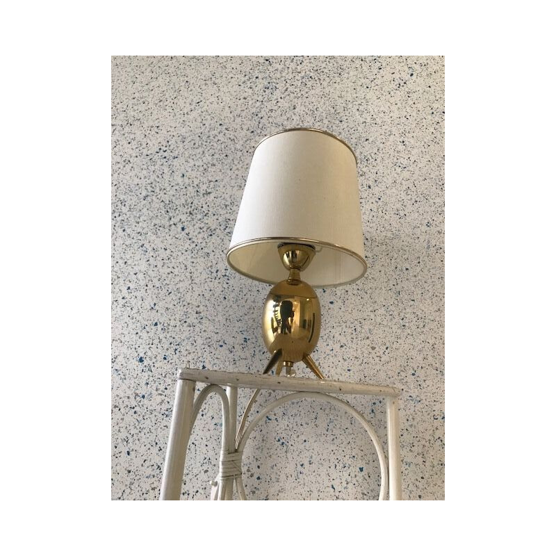 Scandinavian vintage tripod lamp in brass and white fabric, 1960