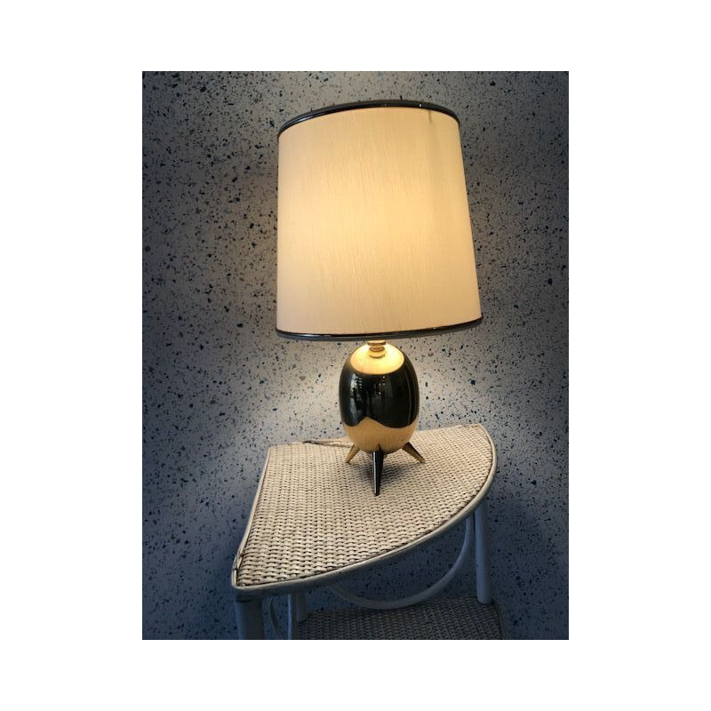 Lampe vintage tripode scandinave en laiton et tissu blanc, 1960