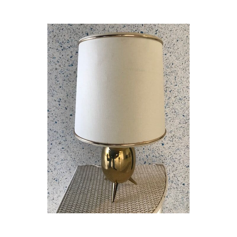 Skandinavische Vintage-Tripod-Lampe aus Messing und weißem Stoff, 1960