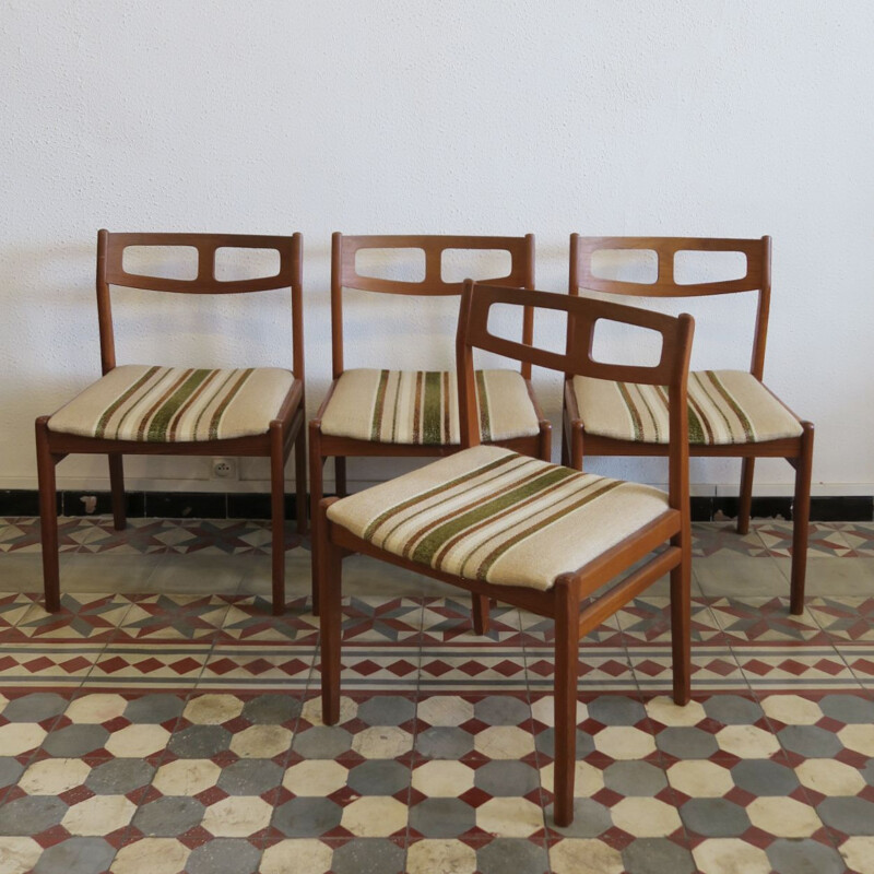 Set of 4 vintage scandinavian chairs in wool and wood 1960