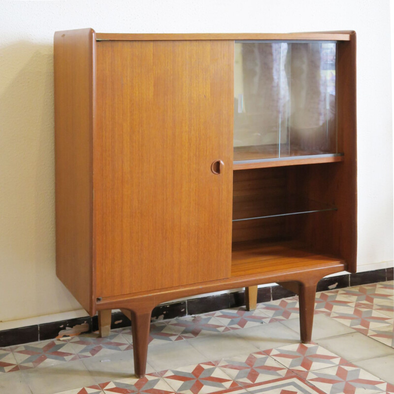 Vintage scandinavian highboard in teak and glass 1960