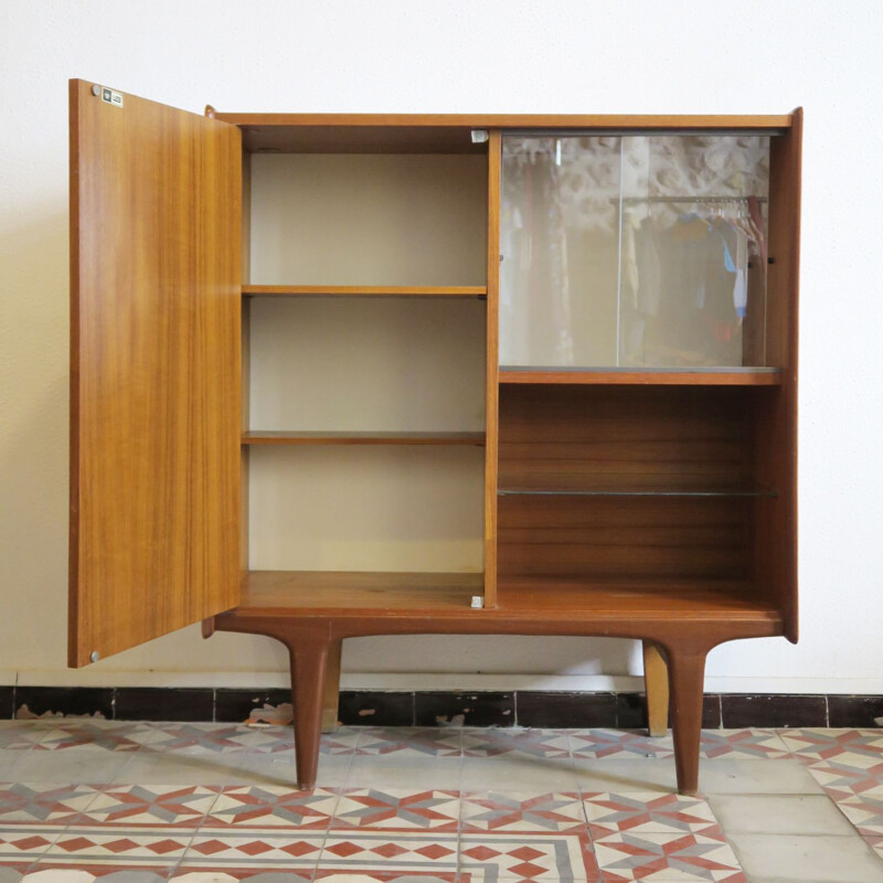 Vintage scandinavian highboard in teak and glass 1960