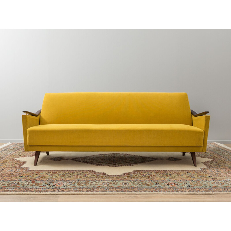 Vintage german sofa in yellow polyester and beechwood 1960