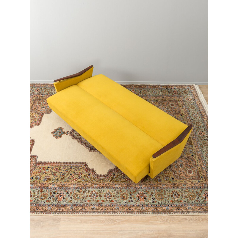 Vintage german sofa in yellow polyester and beechwood 1960