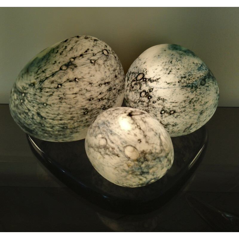 Vintage lamp pebbles in glass and wood Italian 1970