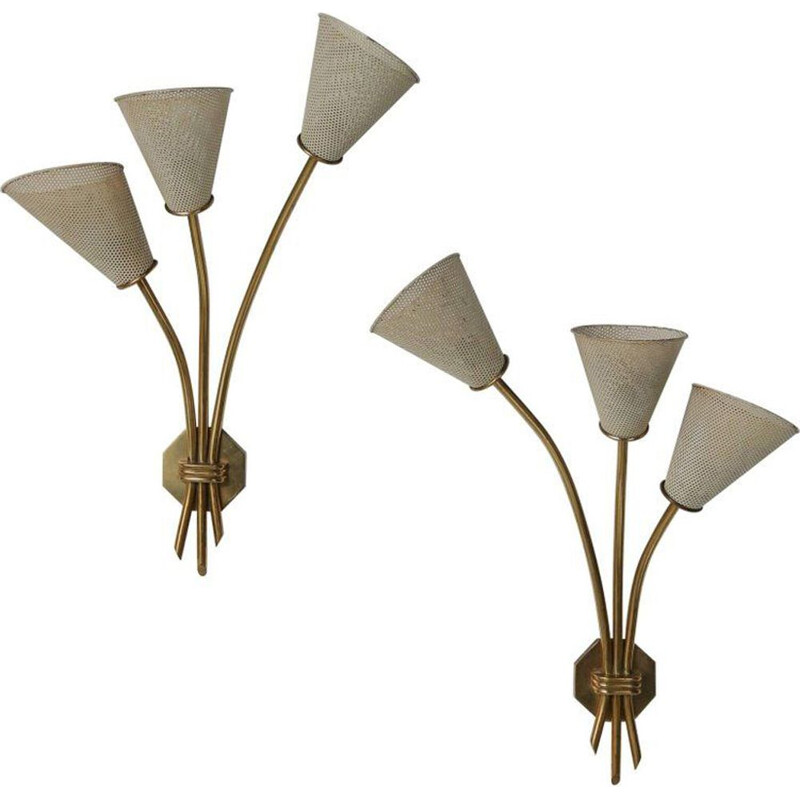 Pair of vintage wall lamps in brass and metal
