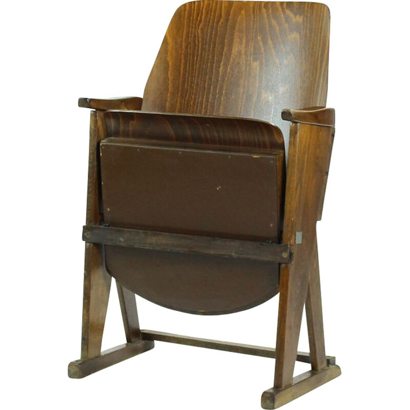 Vintage wooden cinema armchair by TON