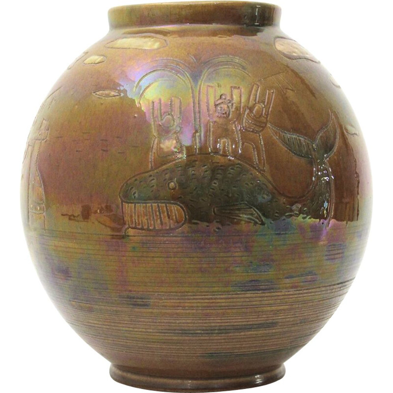 Vase vintage en céramique émaillée irisée par Pozzo Garitta d'Albisola