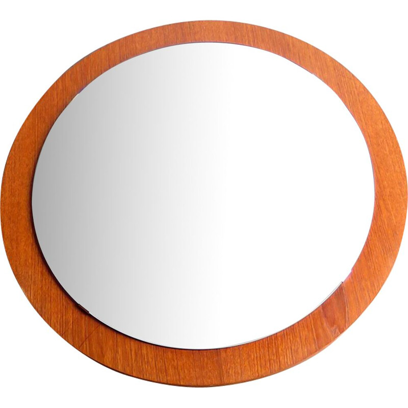 Miroir vintage rond en placage de teck