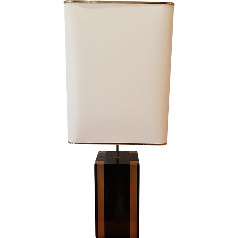 Vintage table lamp black and golden lacquered 1970s