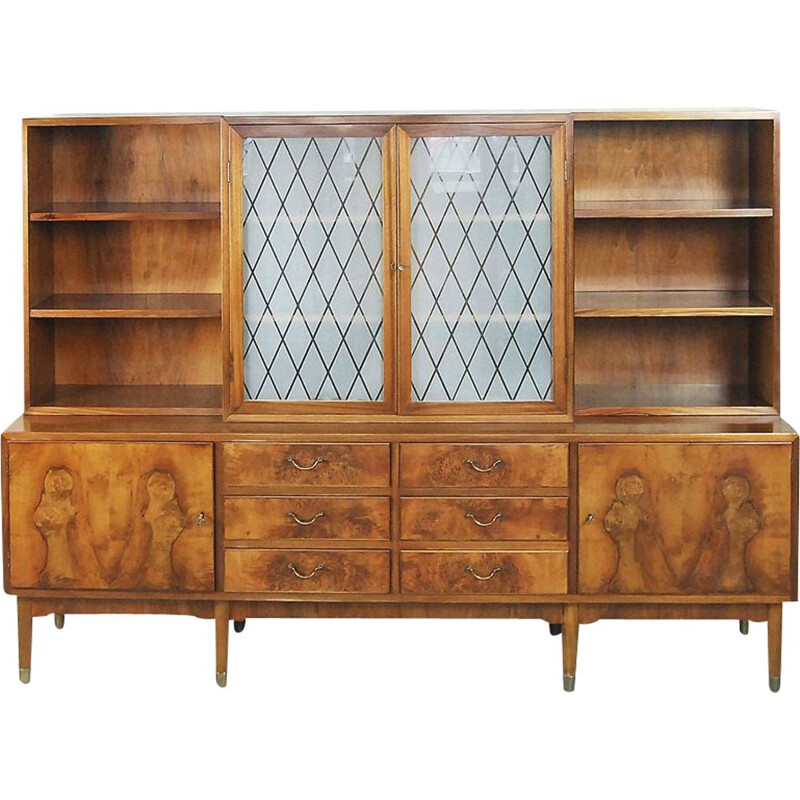 Credenza d'epoca in radica con vetrina, Svezia 1940