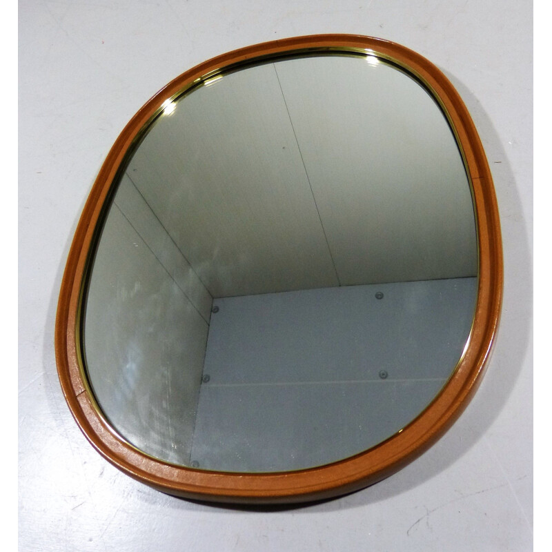 Vintage Wall Mirror Leather & Brass 1950s