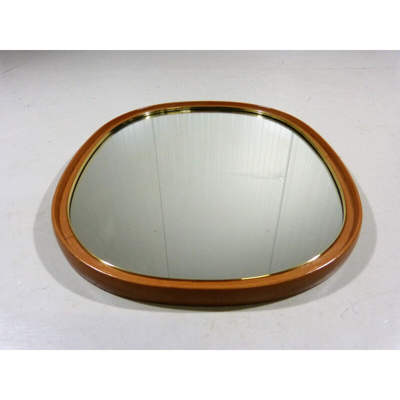 Vintage Wall Mirror Leather & Brass 1950s