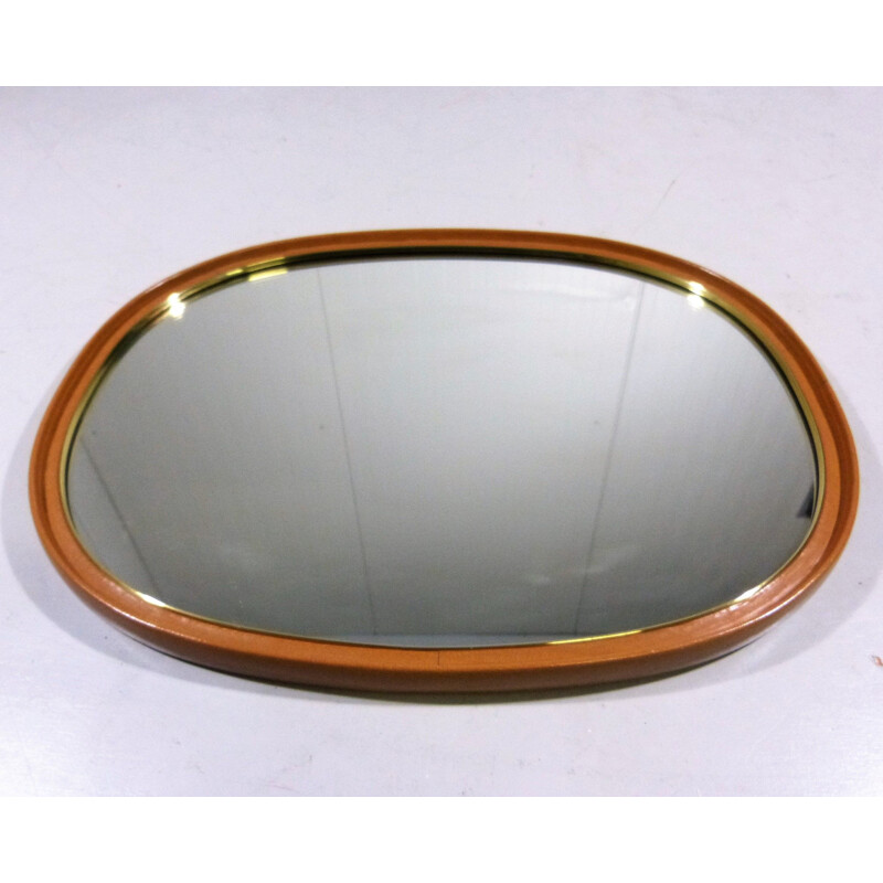 Vintage Wall Mirror Leather & Brass 1950s