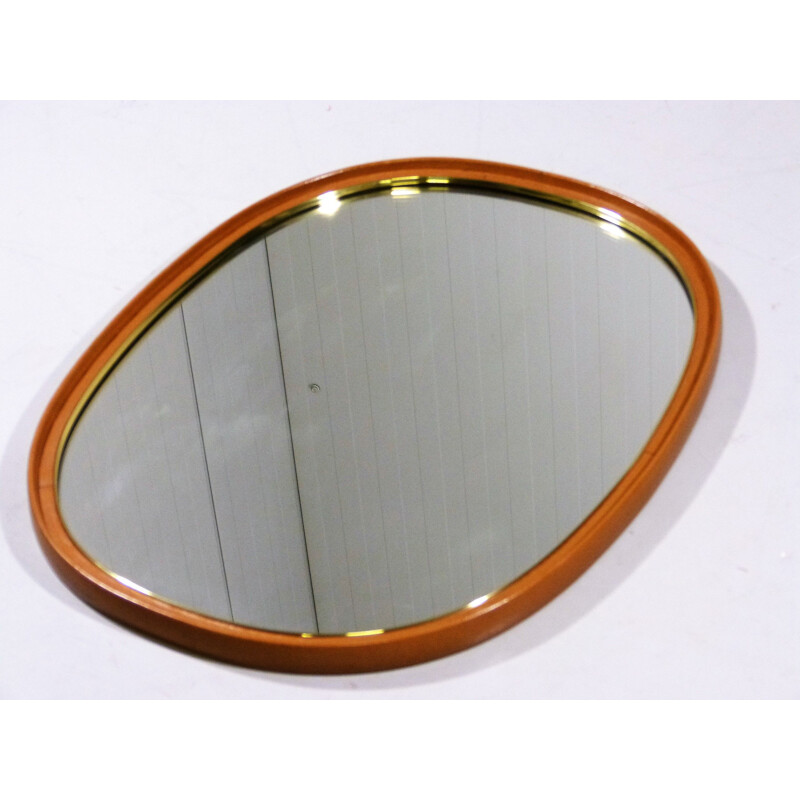 Vintage Wall Mirror Leather & Brass 1950s