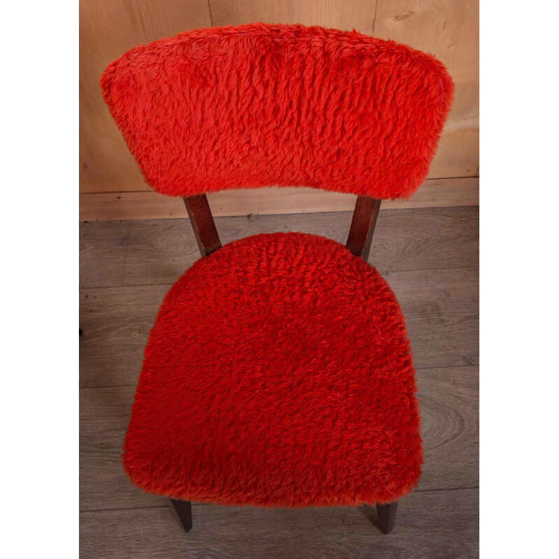 Pair of vintage chairs Bistro red in beech France 1960s