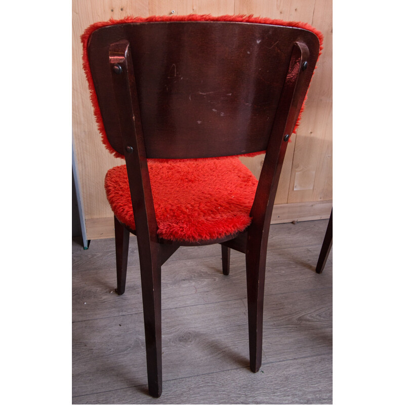 Pair of vintage chairs Bistro red in beech France 1960s