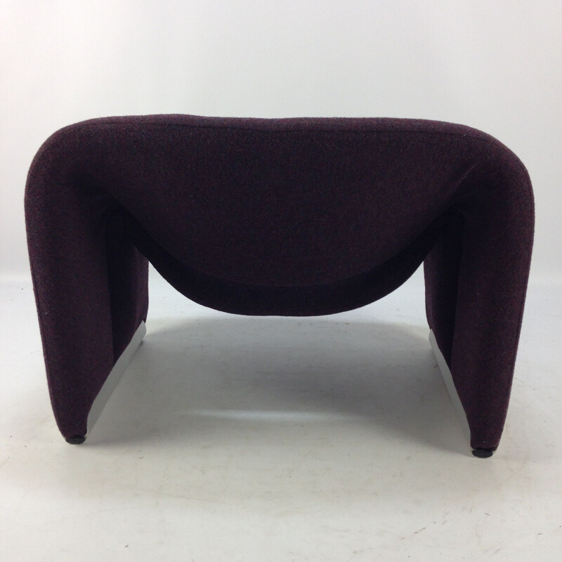 Vintage F598 Groovy armchair for Artifort in purple fabric and aluminium 1980