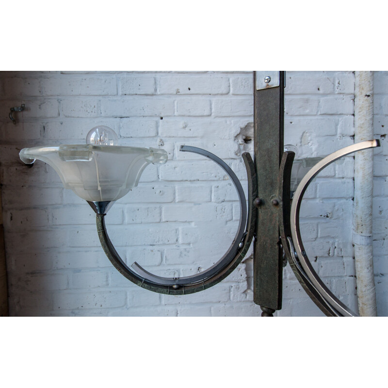 French vintage chandelier in steel and glass 1930